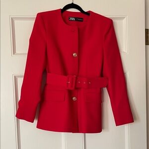 Zara Red Belted Blazer